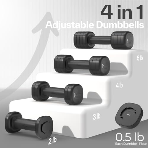 Adjustable Dumbbell Set of 2: Sportneer 4 in 1 Free Weights Dumbbells Set for Women, Hand Weights for Women at Home, Available in 5 lb × 2 and 10 lb × 2 Sets with Soft Rubber Handle for Home Gym Exercise Training - color: Twilight Black, size: 5lb × 2