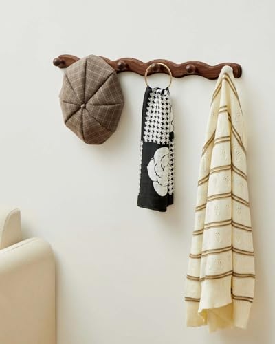 Wood Coat Rack Wall Mount - Walnut Coats Hook Hanger Wall-Mounted, Wave-Shaped Entryway Hanging Racks with 6 Hooks for Jacket Keys Hats Robes Towels Bags, Living Room Mudroom Bathroom Bedroom Hallway - size: 6 Hooks