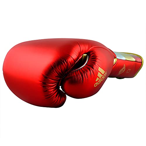 adidas Speed 500 Pro Boxing Gloves – Genuine Leather Training Gloves for Men & Women, Lace-Up Heavy Bag & Kickboxing Gloves - color: MET RED/GOLD/SILVER, size: 14 oz