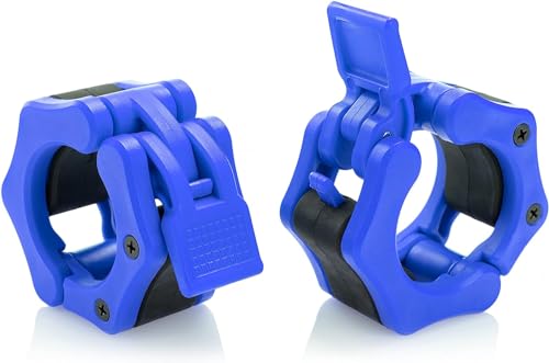 USA Made Olympic Barbell Collar 2 inch Quick Release Pair of Locking 2" Pro Weight Bar Plate Locks Clamp Clips for Workout Weightlifting Fitness Training - color: Blue, style: Classic Imported