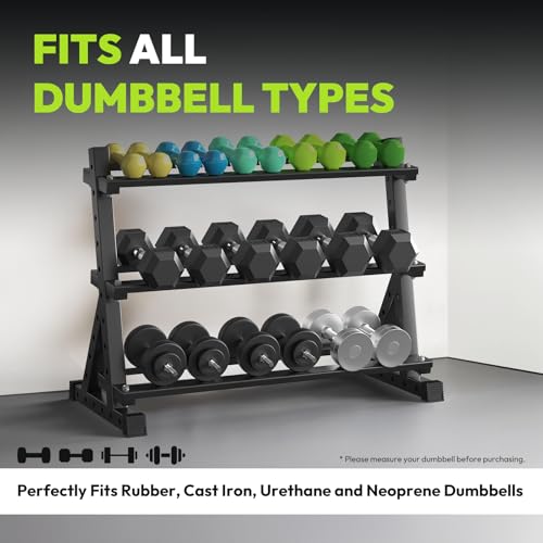 3-Tier Dumbbell & Kettlebell Rack Stand Only, 1000LB Capacity | Heavy Duty Weight Stand for Dumbbells, Space-Saving Metal Storage Organizer, Sturdy Dumbbell Holder for Home Gym