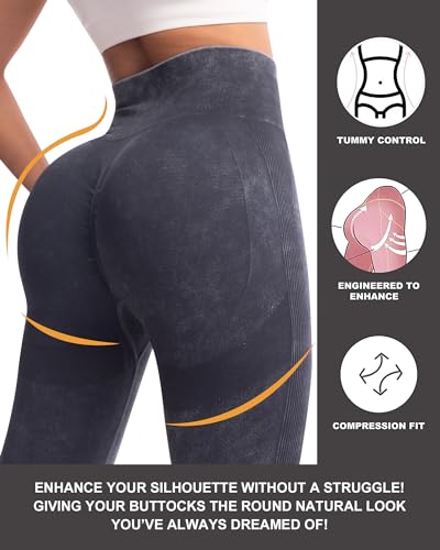 CHRLEISURE Workout Leggings Sets for Women, Gym Scrunch Butt Butt Lifting Seamless Leggings 3 Piece - color: 3 Packs - Black/Black/Washed Black, size: Medium