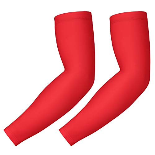 HDE Arm Compression Sleeves for Kids Basketball Shooting Sleeve Youth Sports Cooling Sun Protection Football Baseball 1 Pair - color: Red, size: Youth Medium