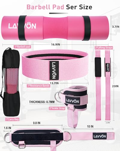 7Pcs-Barbell Pad Set for Hip Thrust - Squat Pad, Bench Press Workout Foam Weight Lifting Bar Cushion,Gym Accessories for Women with Bar Bad,with Gym Ankle Straps,Hip Resistance Bands,Lifting Strap - color: Pink