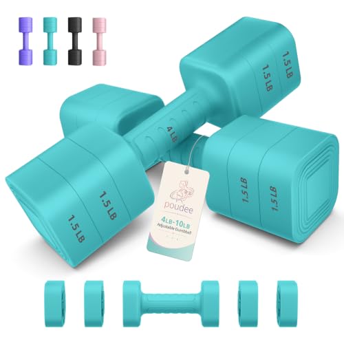 Adjustable Dumbbell Set of 2, 2.2-20LB Adjustable Weight Set, 3 in 1 Free Weights Dumbbells Set for women men at home, 2.2lb, 3.6lb, 5lb,10lb, 20lb, for Home, Office, Gym Exercise Training, Anti-slip Handle - color: Mint Green, size: 20LB(10LB Pair)