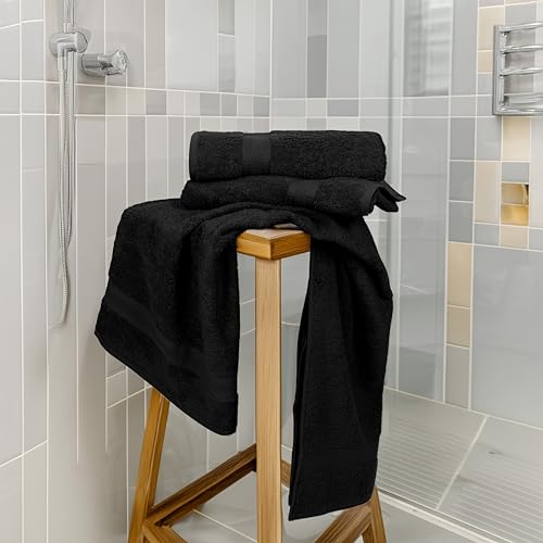 Commercial Bulk Pack of 12 Bath Towels – 100% Cotton Terry 24" x 48" – Ideal for Hotels, Salons, Gyms, Spas & Institutional Use – Black - color: Black, size: 24"x48" - PK 12