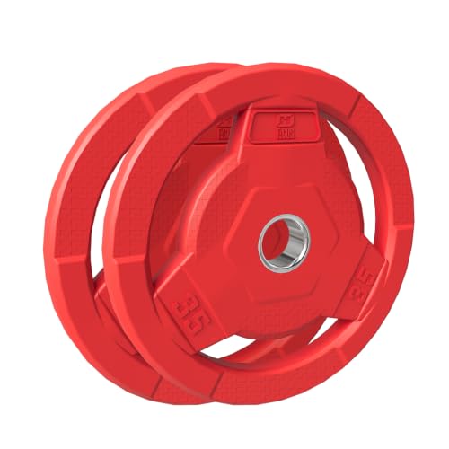 Color Coded 2-Inch Rubber Coated Olympic Grip Plate for Barbell,Solid Cast Iron Weight Plates for Strength Training, Weightlifting, Home Gym, 2.5/5/10/15/25/35/45 LB, Single and Pair - color: 35LB-PAIR