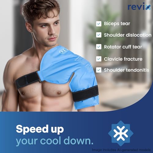 REVIX XL Shoulder Ice Pack for Rotator Cuff Reusable Gel Cold Wrap for Shoulders Injuries and Surgery, Soft Plush Lining, Flexible and Long Lasting - size: XL, style: Blue