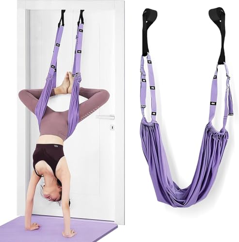 Leg Stretcher Strap - Yoga Stretching Strap,Yoga Door Swing,Backbend Training Rope with Door Anchor, Flexibility Trainer Stretching Equipment Assist Stretch Strap for Fitness Gymnastics Dance Aerial Ballet (purple) - color: purple.