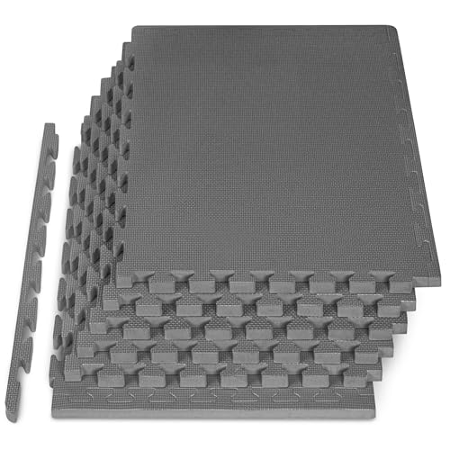 ProsourceFit Weaved Pattern Extra Thick Exercise Puzzle Mat 1-inch, EVA Foam Interlocking Tiles for Protective, Cushioned Flooring for Home and Gym Equipment; Grey, 24 SQ FT, 6 Tiles - color: Grey, size: 6 Pack (24 SQ FT)