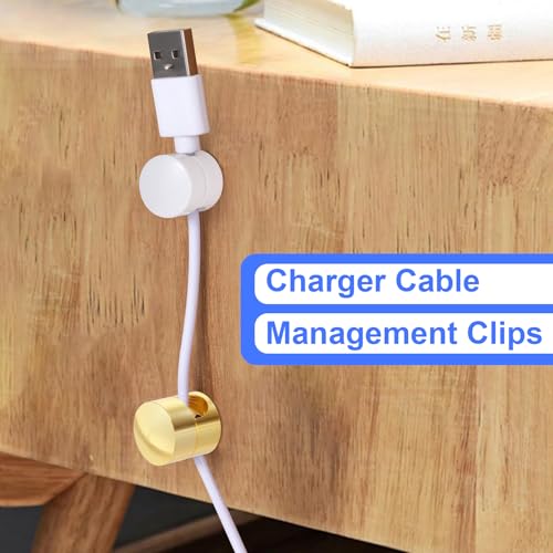 SmallCat 3 Sets Charger Holders for Cords, Adjustable Cable Anchor Holders, Adhesive Metal Cord Clips, Cable Management Wire Organizers for Desk, Office, Nightstand - Gold, White, Silver - color: Gold, White, Silver, size: 3 Sets
