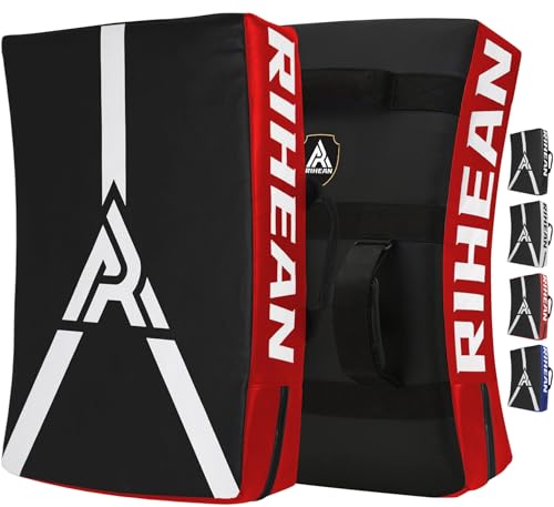 Martial Arts Kicking Shields Pad for Muay Thai, Taekwondo, Football, Basketball Training - Denser Foam, Longlasting PU Leather Kick Shield - style: 16x24in Red