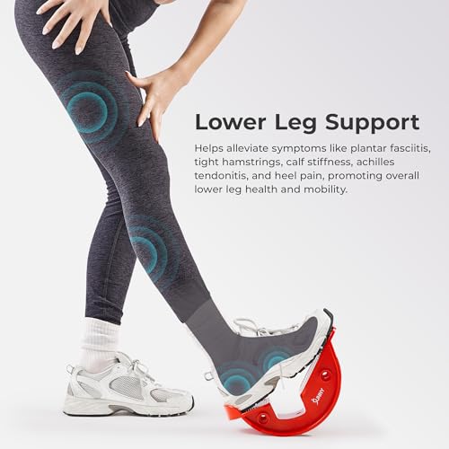 Sunny Health & Fitness Calf Stretcher and Foot Rocker for Plantar Tight Calves Relief Hamstring Ankle Strengthener Facetious Sling Stretch Fighter Stretching Device Mobility - style: Red