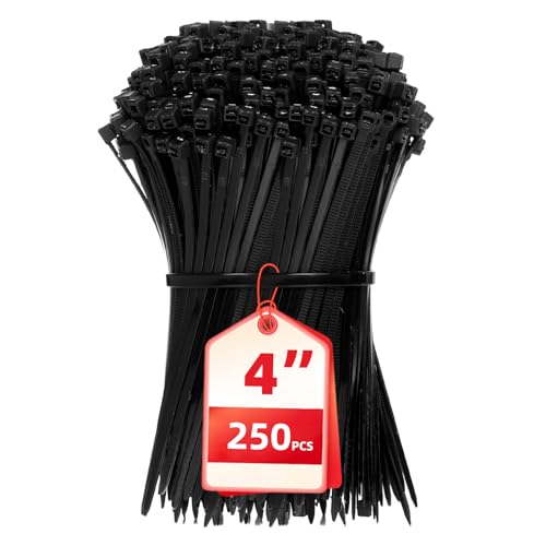 Cable Zip Ties, 250PCS Multi-Purpose Nylon Zip Ties, 4 Inch Self Locking Cable Ties,Self-Locking Wire Ties used for home, garden, garage,indoor and outdoor.Black Cable Ties - color: Black, size: 4"(250 Pack) 18 Lb