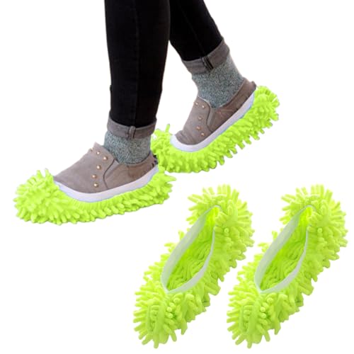 Mop Slippers Shoes for Women Men Foot Dust Duster Microfiber Dust Hair | Reusable Sweeper Cleaning Tool for House Bathroom Kitchen - color: Green, size: F