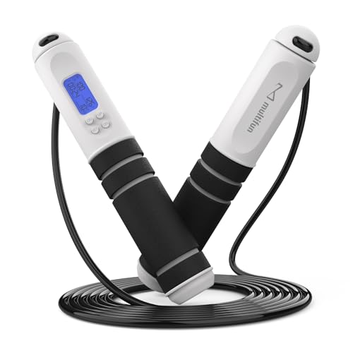 multifun Digital Jump Rope with Smart Counter & Timer - Adjustable Speed Skipping Rope for Fitness, Weight Loss, Boxing, MMA - Tangle-Free Ball Bearings & Anti-Slip Handles for Men, Women, Kids.(Check 2026 New Evolution for 3s Rope Swap) - color: Black