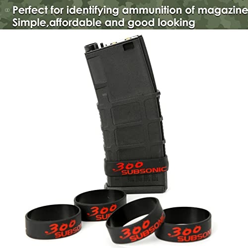 Aolamegs 5/10 Pack Magazine Bands - 5.56 Nato, 300 Blackout, 300 Subsonic, .223 Remington, .308 Winchester, 7.62x39 Magazine Marking Band, Durable Silicone Ammo Caliber Bands for Magazine Identification (2 Colors) - color: 300sub-blackred(5pcs)