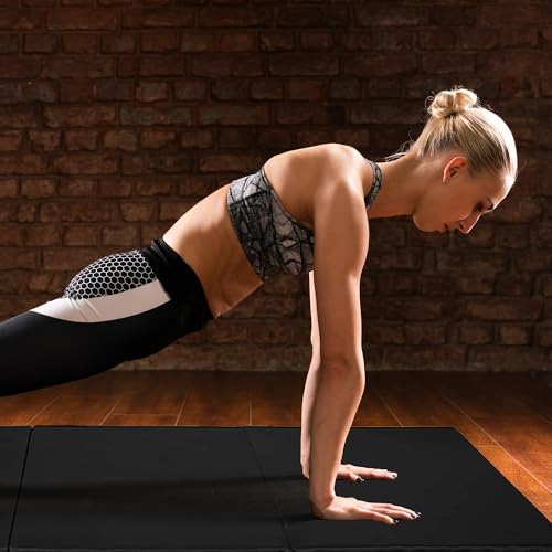 BalanceFrom 6x2 Feet 3-Panel Folding Gymnastics Mat – 1.5-Inch Thick Pad with Vinyl Surface and Carrying Handles for Tumbling, Yoga, Pilates, Home Workouts, and Martial Arts - color: Black