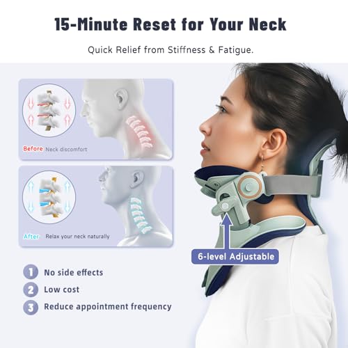 Neck Stretcher ＆ Neck Support, Adjustable Neck Traction for Neck Pain Relief, Easy to Use, Lightweight for Home, Office, Travel - Green