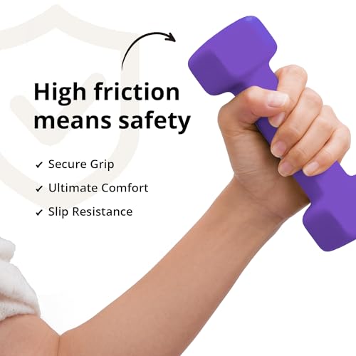 Portzon 8 Colors Options Compatible with Set of 2 Rubber Dumbbell Weight, 5-50 LB, Anti-Slip, Anti-roll, Hex Shape - color: Purple, size: 05-Pound,Pair, style: Neoprene Dumbbells