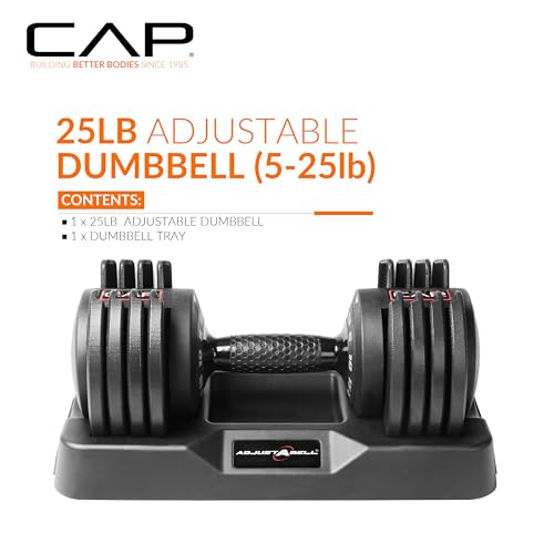 CAP ADJUSTABELL Adjustable Dumbbell Set, Premium Quick Select Adjustable Weights for Strength Training, Singles & Pairs, 12.5 LB, 25 LB & 55 LB, Round & Hex Dumbbells, Multiple Grip Handle Options - size: 25 lb - Honeycomb Black Handle, style: Single