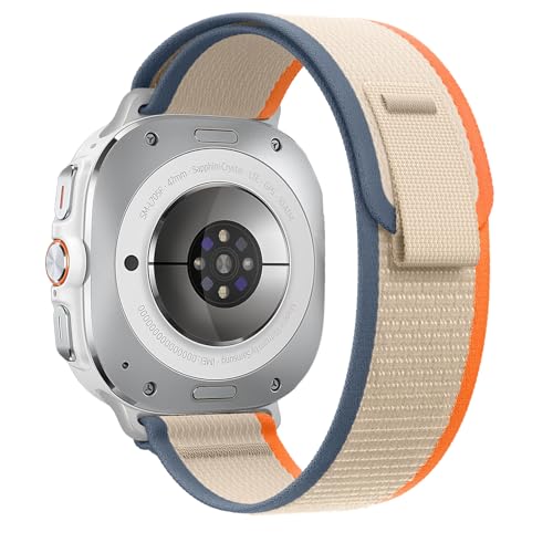 Trail Band for Samsung Galaxy Watch Ultra Bands 47mm Men/Women,Rugged Fabric Nylon Alpine Sport Loop Strap for Samsung Galaxy Watch 7 Ultra Band 47 mm 2024 Breathable Replacement Wristband - color: Orange Beige