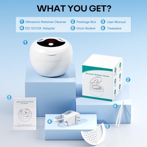 Upgraded Ultrasonic Retainer Cleaner Machine, 48kHz Ultrasonic Dentures Cleaner for Mouth Guards, Braces, Aligner, Toothbrush & Jewelry, 200ML Capacity, White - color: Pearl White