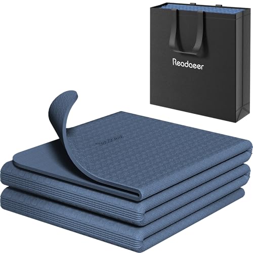 Readaeer Foldable Yoga Mat for Travel Folding Yoga Mat 6mm Thick with Carrying Bag, Non-Slip TPE Exercise Pilates Mat for 72" L x 24" W x 0.24 Inch | TPE Exercise Mat With Carrying Bag for Home Workout, Yoga, Pilates, Stretching - color: Blue