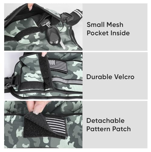 APEXUP Adjustable Weighted Vest, 4-10lb/12-18lb/20-32lb Vest with 6 Ironsand Weights and Large Pocket, Weight Vest for Men Women Strength Training, Running, Walking - color: Grey Camo, size: 12-18lbs
