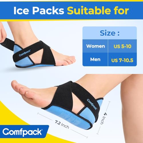 Comfpack Plantar Fasciitis Relief Ice Packs, 2PCS Heel Ice Pack Warp for Pain Relief with Heel & Sole Gel Coverage, Adjustable Hot Cold Therapy Foot Ice Pack Wrap for Heel Spur, Achilles Tendonitis