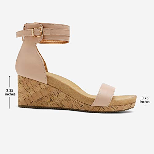 DREAM PAIRS Women's Open Toe Buckle Ankle Strap Platform Wedge Sandals Summer Shoes. - color: Nude/Pu, size: 10