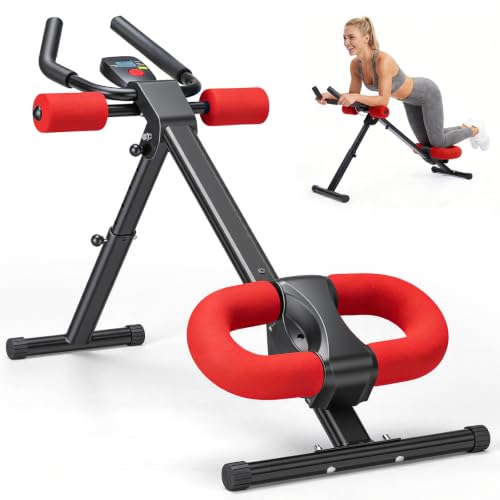 NEWBULIG Ab Machine, Abs Workout Equipment for Home Gym, Adjustable Ab Trainer Machine for Stomach Workout, Foldable Abdominal Trainer - color: Red