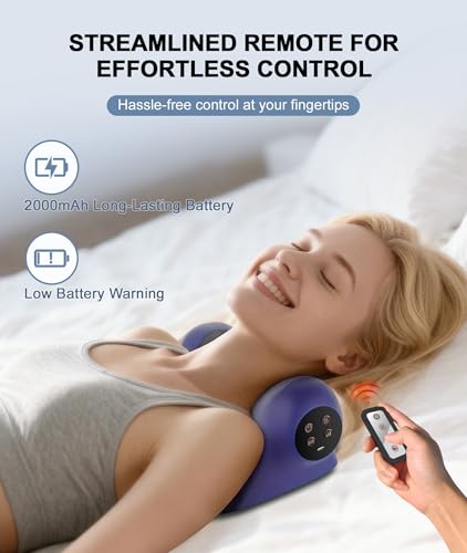 Neck Massager with Heat, Red Light & Vibration Adjustable, Heated Neck Stretcher with 3 Modes, Rechargeable Cervical Traction Device for Pain Relief & Muscle Relaxation, Gift for Women Men - color: Navy Blue