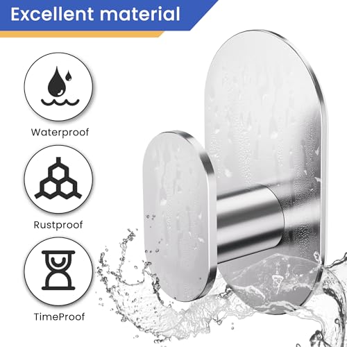 Aikzik Adhesive Towel Hooks - 26LB Heavy Duty Wall Sticky Waterproof Hooks for Hanging Coat, Towel, Robe, Wall Mount Stainless Steel Hooks for Bathroom or Kitchen (Silver, 2 Pack) - color: Silver-2