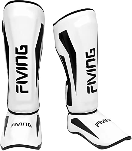 MMA Martial Arts Shin Guards – Padded, Adjustable Muay Thai Leg Guards with Instep Protection for Kickboxing/MMA Training and Sparring – Professional MMA Equipment - color: White, size: Medium