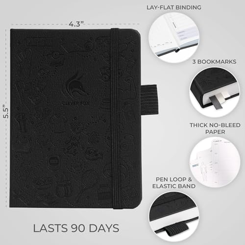 Clever Fox Fitness & Food Journal, Workout Planner, 4.2"x5.7" Black | Lasts 3 months, undated hardcover exercise & weight loss journal for women, gym, diet, meal tracker, calorie counter book - color: Black, size: Pocket (4.2" x 5.7")