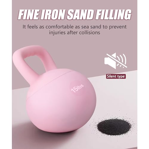 sogesfurniture Soft Kettlebells,Safe Strength Training Kettlebells,Iron Sand Filled Weights Strength Training Kettlebells,Fitness Soft Kettlebells for Women Men Children - color: 15LBS-Pink