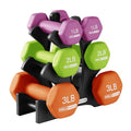HolaHatha 1, 2 and 3 lb Neoprene Dumbbell Strength Training Weight Set with Rack - color: Multicolor, size: 12 LB
