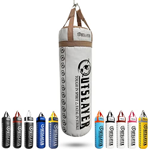 Outslayer 80 Pound Filled Punching Bag Boxing and MMA Made in USA - color: Gray/Brown, style: With Bottom D-Ring
