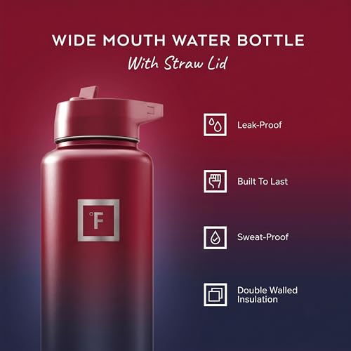 IRON °FLASK 40 oz Wide Mouth Water Bottle with Straw | Insulated Stainless Steel Sports Water Bottle with Leakproof Straw Lid - BPA Free, Cold 24 Hrs, Sweat Free (Dark Rainbow) - color: Dark Rainbow, style: Straw - 40 Oz (1 Lid)