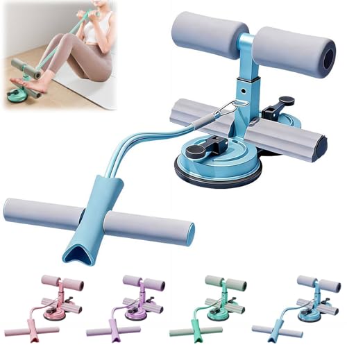 Sit Up Bar with Dual Suction Cups, 3-Level Adjustable Height Ab Workout Equipment for Home Gym, Double-Layer NBR Foam Pad for Foot Holder, Portable Core Strength Trainer for Men Women - color: Blue