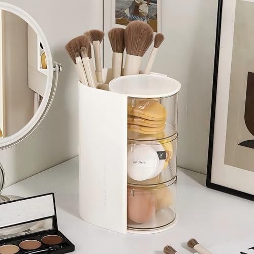 Azurphoric Hair Accessories Organizer with Hair Brush Holder, Rotatable Makeup Brush Holder for Necklaces, Earring, Bracelet, Ring, Makeup Brushes, Hair Clip and Hair Accessories (White, 3-Layer) - color: White, size: 3-Layer