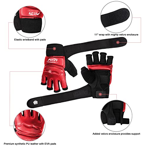 FitsT4 Sports Half Mitts MMA UFC Training Boxing Punch Bag Martial Arts Gloves - color: Red, size: X-Small