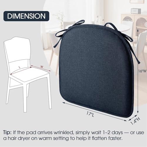 TushGuard Chair Cushions, 4 Pack Memory Foam Chair Pads, Thin Seat Cushion, Kitchen Chair Cushions Set of 4, Anti-Slip Backing & Fixed Straps, 1.4 in Thick, Blue - color: Dark Blue