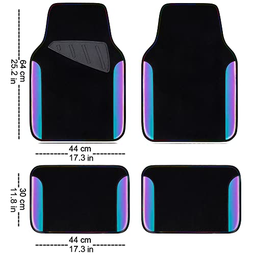 CAR PASS Chameleon Iridescent Reflective PU Leather&Waterproof Universal Carpet car Floor mats,Fit for 95% Suvs,Sedans,Vans,Trucks&Car Mat for Women(Reflective Color Change) - color: Black and Colorful