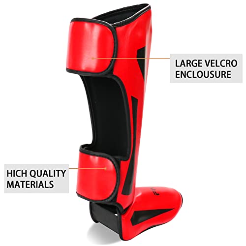MMA Martial Arts Shin Guards – Padded, Adjustable Muay Thai Leg Guards with Instep Protection for Kickboxing/MMA Training and Sparring – Professional MMA Equipment - color: Red, size: Small