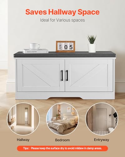 VEVOR Shoe Storage Bench with Padded Cushion & 2 Barn Doors, Entryway Bench 39.4 x 14.0 x 18.1 Inches, for Entryway, Hallway, Living Room, Bedroom - size: 2 Barn Doors