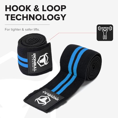 Elbow Wraps for Weightlifting (1 Pair) - 50" Elastic Elbow Braces for Weight Lifting - Elbow Support for Bench Press, Powerlifting, Fitness, & Gym Workout - Gym Elbow Straps Weightlifting - Elbow Compression Strap Brace - color: Black/Blue