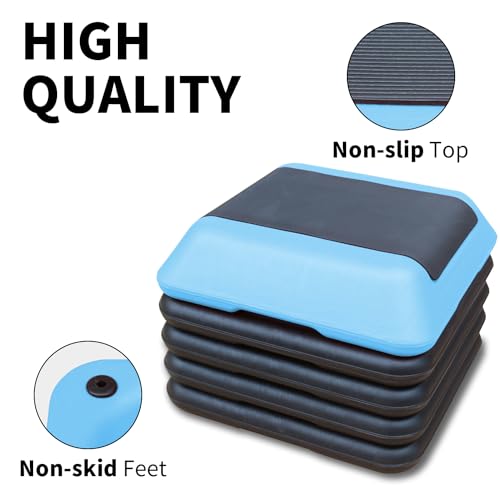 16" x 16" High Aerobic Step Aerobics Stepper Platform with 4 Risers, Exercise Workout Stepper, Home Gym Equipment, Fitness Step Platform, Adjustable Aerobic Stepper - color: Black+Blue