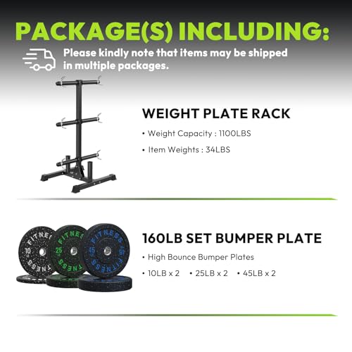 HANDBODE Weight Plate Rack with Barbell Storage, 1100 lbs Capacity | 6-Peg Vertical Holder for 1- or 2-Inch Plates, Heavy-Duty Organizer for Home Gym - style: 160 LB - Set with Rack